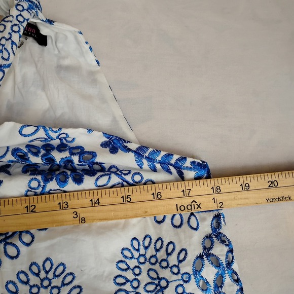 Trina Turk Dress‎ Small Kori Ruffled Embroidered Mini Flouce Bow Cottage Boho - Picture 6 of 15